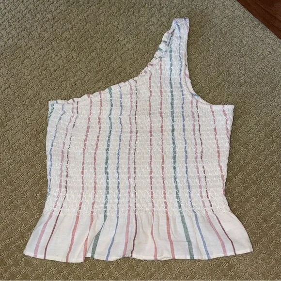 American Eagle AE Smocked One Shoulder Top in Cream - Picture 5 of 7